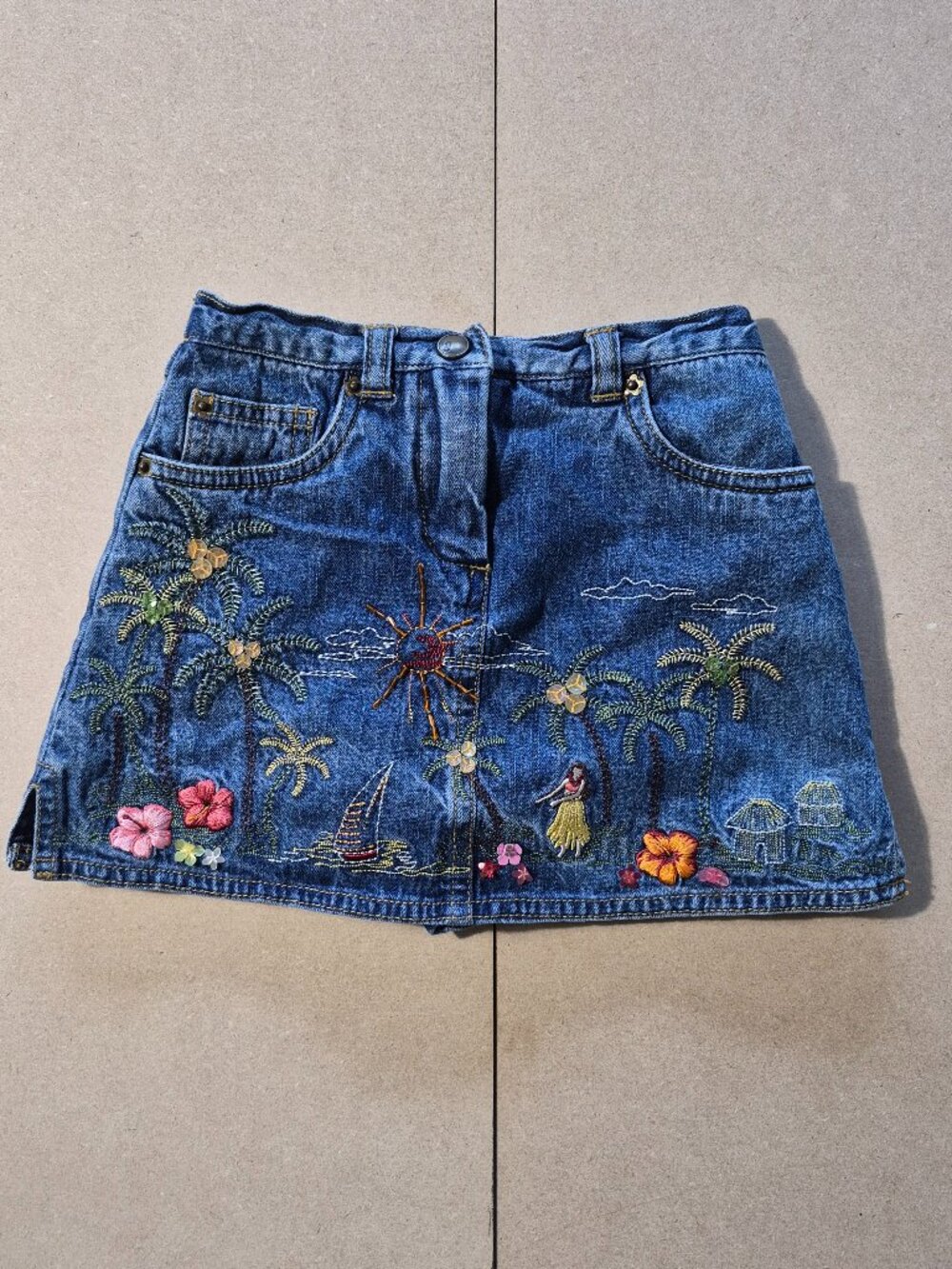 Gymboree Denim Skort 3Y Girls Vintage 2002 Little Hula Girls Embroidered Y2K